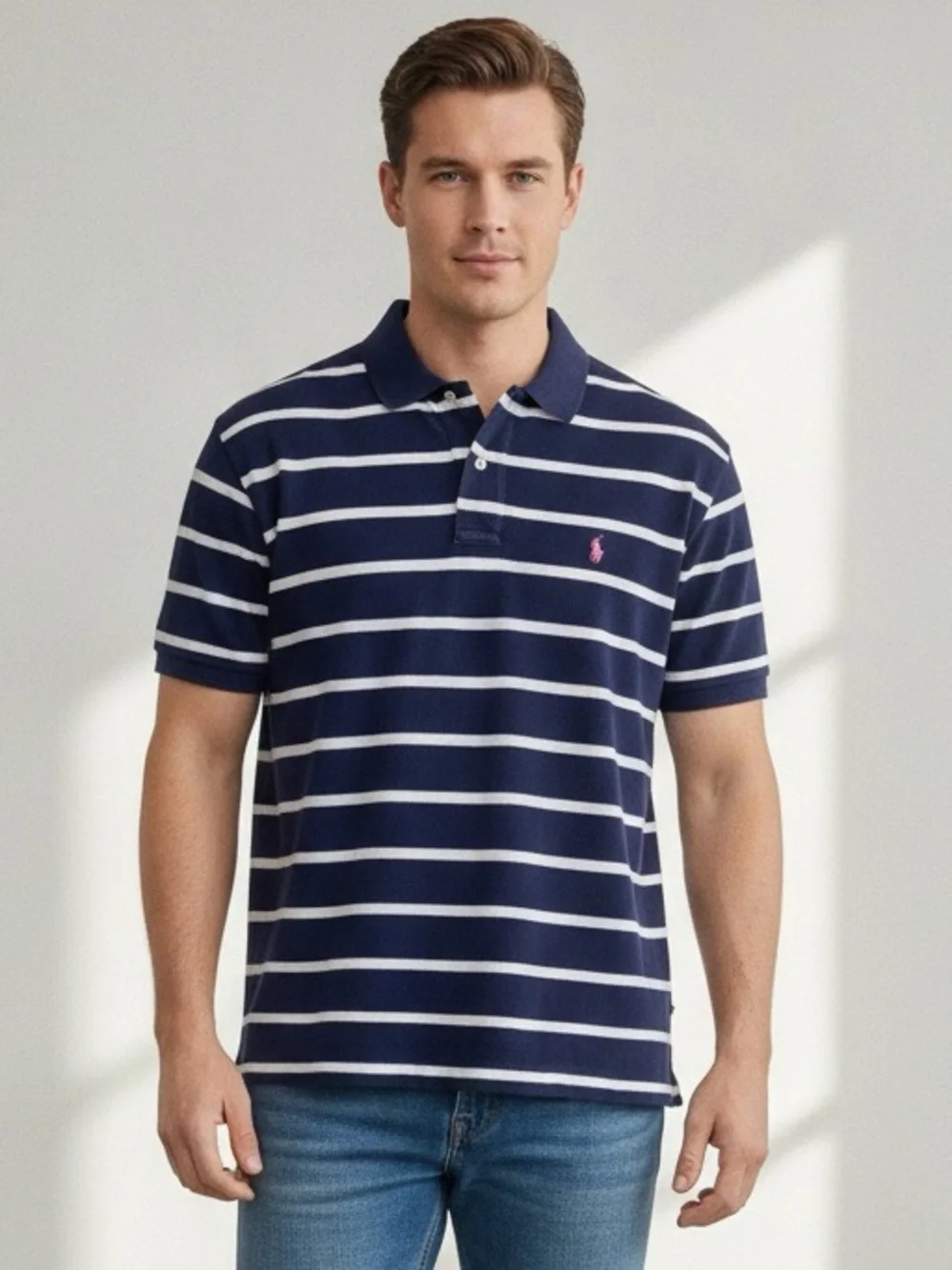 Polo Ralph Lauren Navy White Striped Polo Shirt Men's XL Preppy Coastal Luxury
